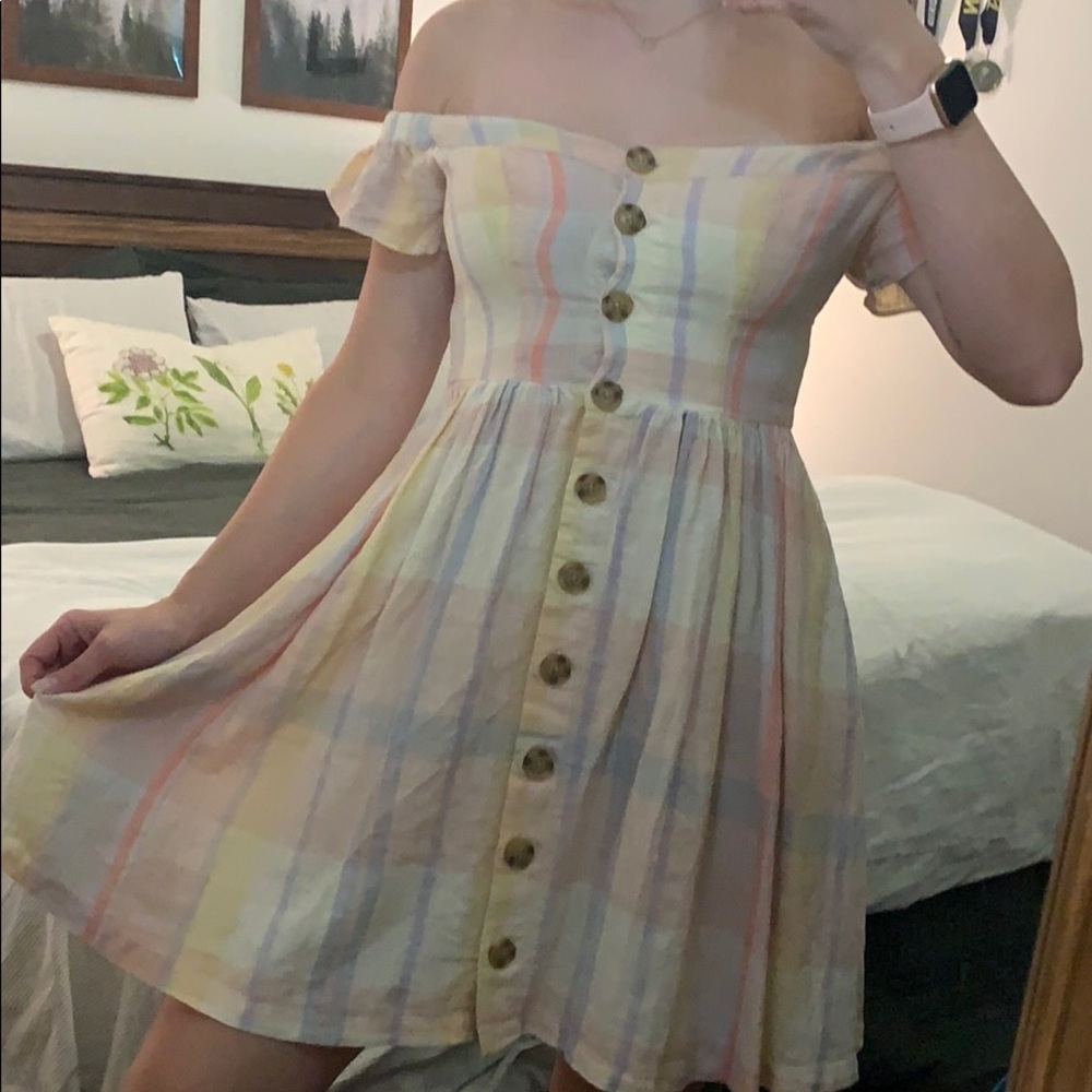 Urban Outfitter Pastes Plaid Off-Shoulder Dress